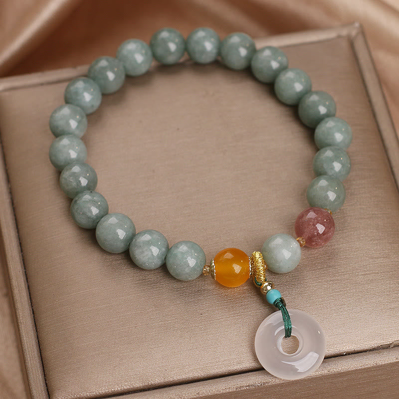 KarmaRipple's Authentic Jade Strawberry Quartz Bead Peace Buckle Prosperity Bracelet p2