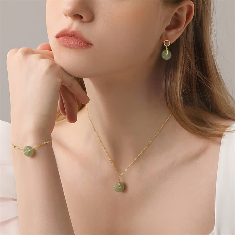 KarmaRipple's Round Jade Peace Buckle Fortune Drop Earrings p8