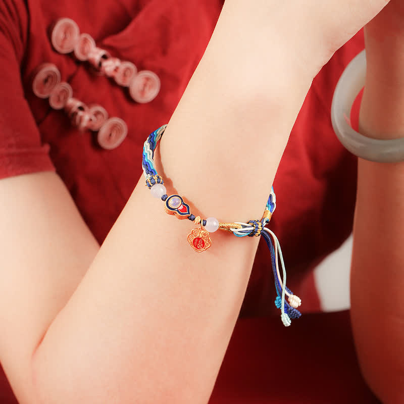 KarmaRipple's 925 Sterling Silver Handmade Gourd Blessing String Reincarnation Weave Bracelet p3
