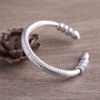 KarmaRipple's 999 Sterling Silver Heart Sutra Om Mani Padme Hum Engraved Peace Purity Bracelet Bangle