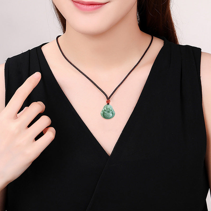 KarmaRipple's Laughing Buddha Cyan Jade Success Pendant String Necklace p3