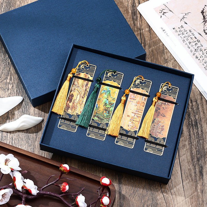 KarmaRipple's A Panorama of Rivers and Mountains Metal Hollow Bookmarks Tassel With Gift Box p5