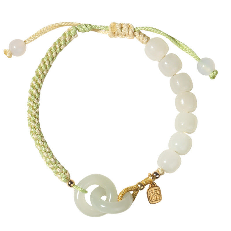 KarmaRipple's Authentic Hetian Jade Bead Double Peace Buckle Fu Character Abundance Woven Bracelet p26