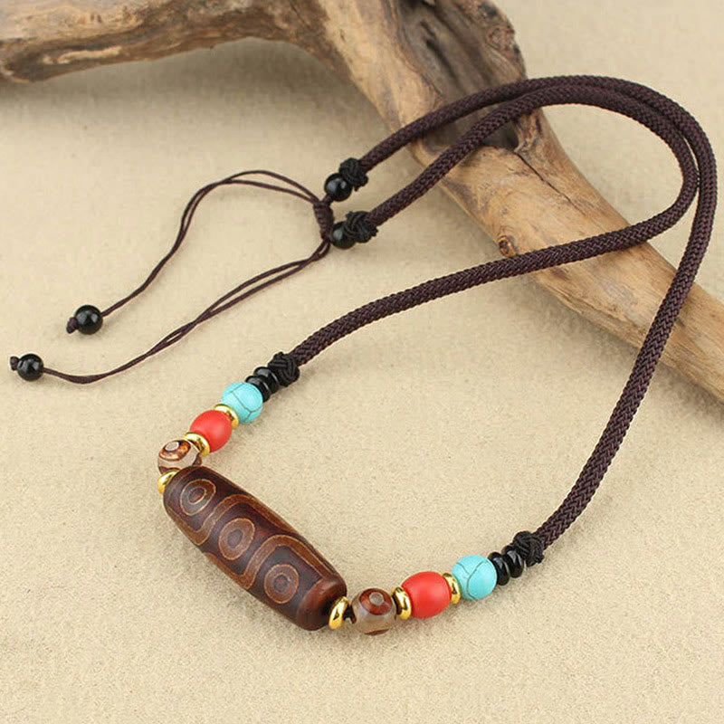 KarmaRipple's Tibetan Nine-Eye Dzi Bead Three-eyed Dzi Bead Protection String Necklaces Necklace p1