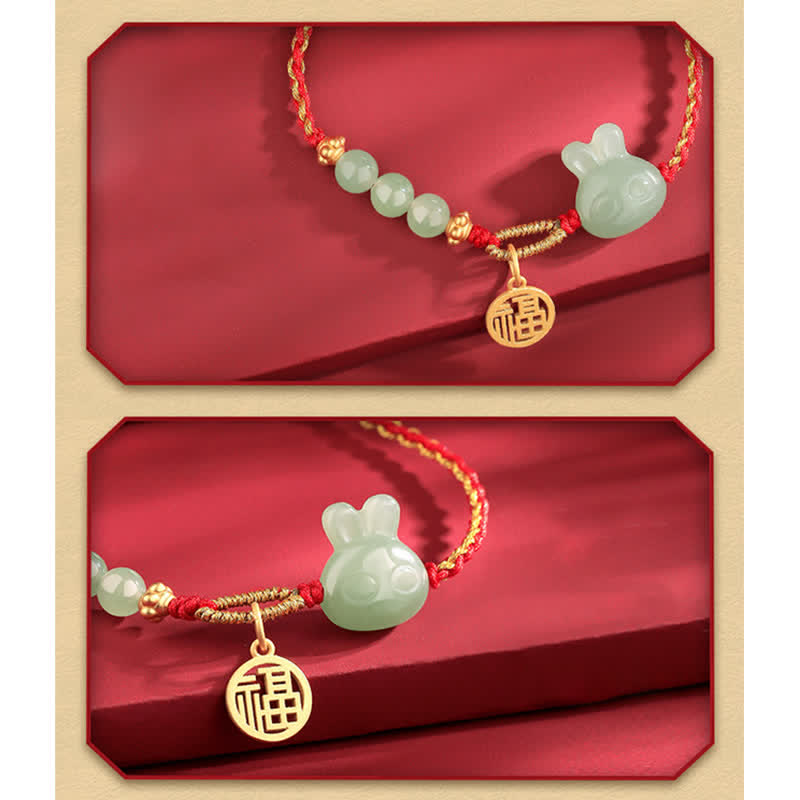 KarmaRipple's 925 Sterling Silver Year of the Rabbit Hetian Jade Happiness Fortune Red String Bracelet p9