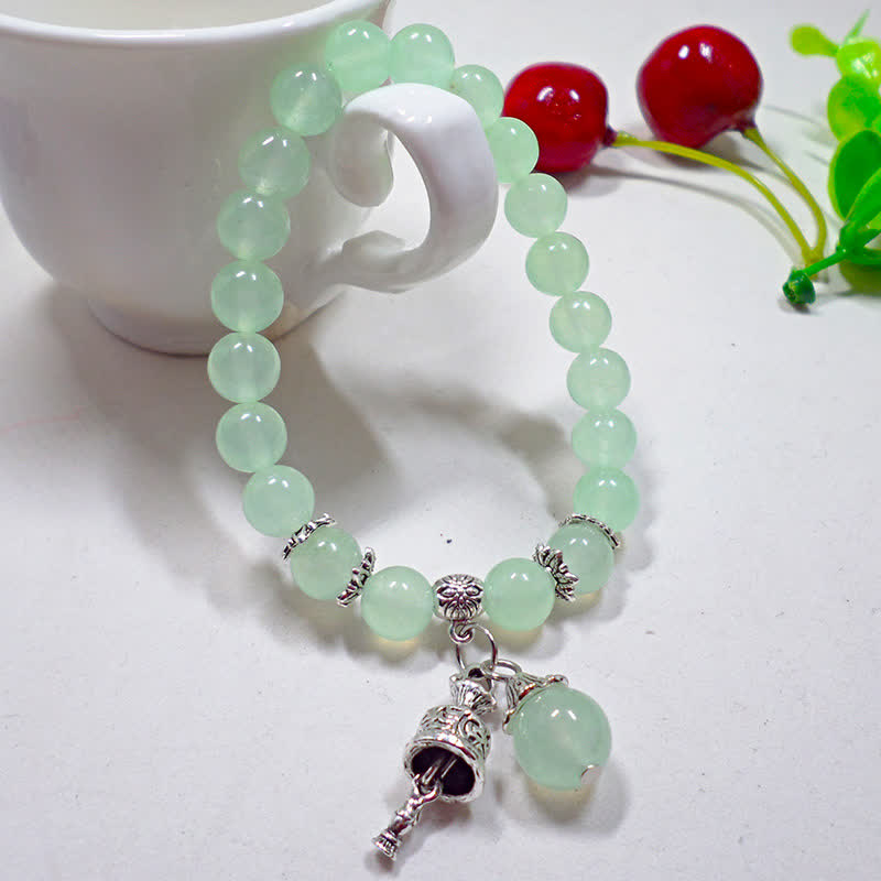 KarmaRipple's Vintage Gemstone Chalcedony Stone Energy Beaded Bell Talisman Bracelet p26