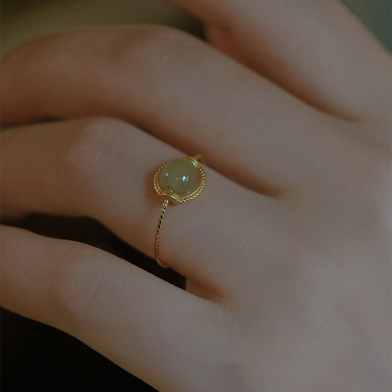 KarmaRipple's 14K Gold Plated Round Jade Fortune Prosperity Adjustable Ring p9