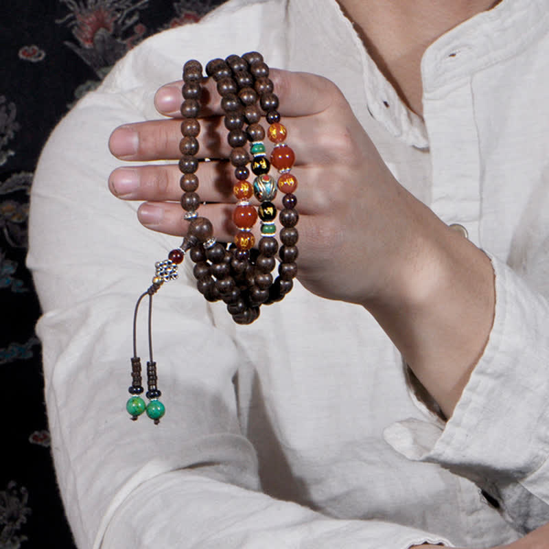KarmaRipple's 108 Mala Beadwork Vietnam Hoi An Agarwood Red Agate Peace Strength Bracelet p4