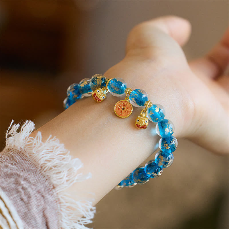 KarmaRipple's Gold Swallowing Beast Bronze Coin Good Fortune Talisman Liuli Glass Bead Fortune Bracelet p5