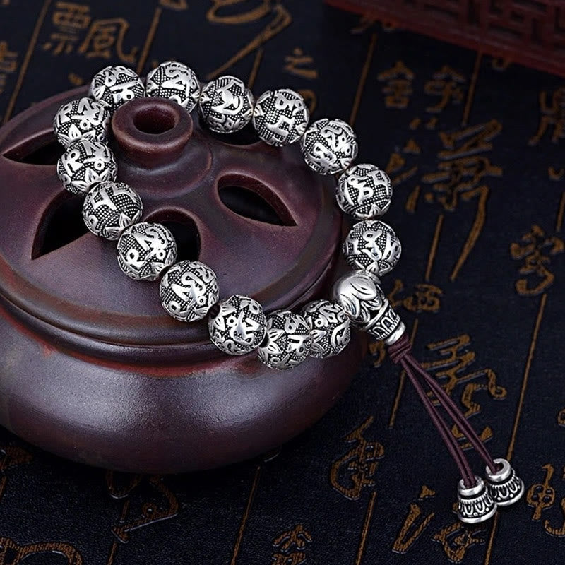 KarmaRipple's Tibetan Om Mani Padme Hum Carved Alloy Beadwork Amulet Bracelet ( p8