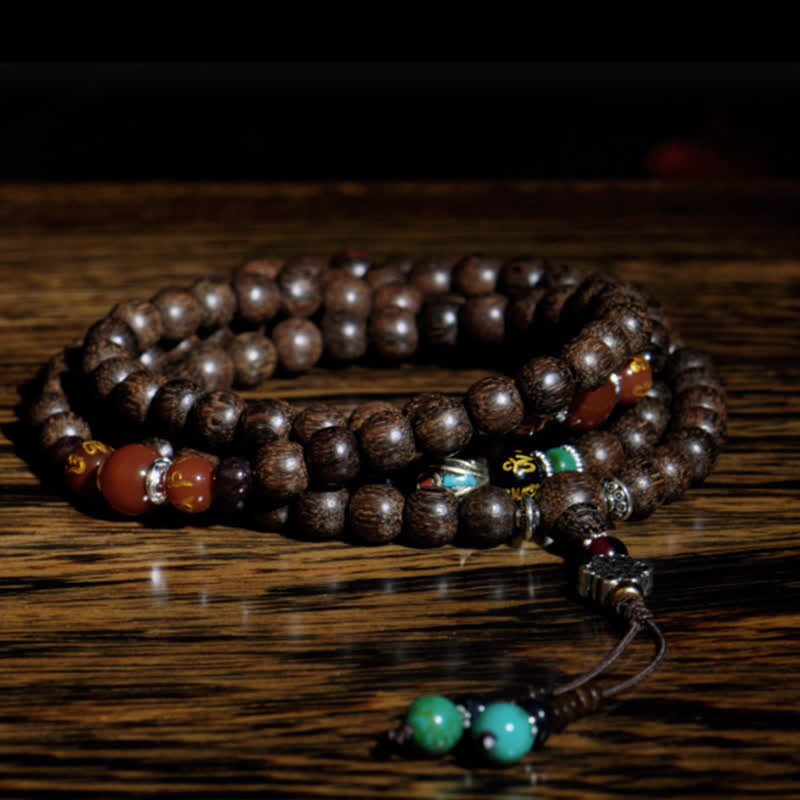 KarmaRipple's 108 Mala Beadwork Vietnam Hoi An Agarwood Red Agate Peace Strength Bracelet p6