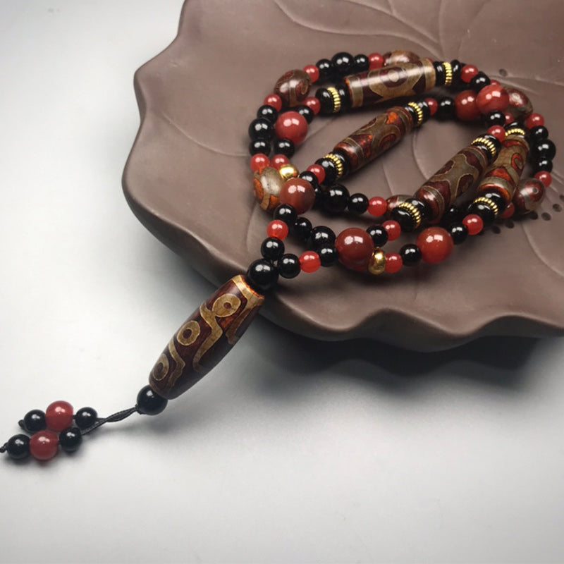 KarmaRipple's Nine-Eye Dzi Bead Red Agate Wealth Health Pendant p3