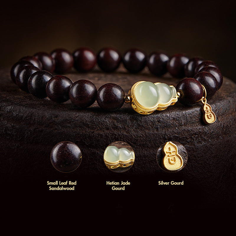 KarmaRipple's Small Leaf Red Sandalwood Gourd Jade Calm Relaxation Bracelet p14