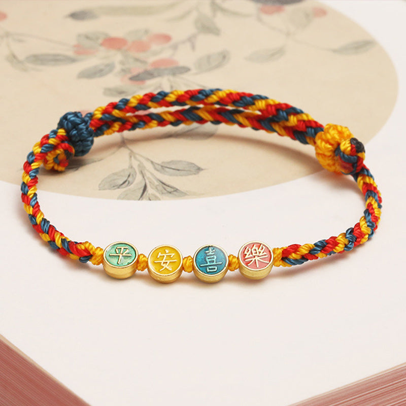 KarmaRipple's Handmade Dunhuang Color Thread Peace And Joy Protection Braid String Bracelet p4