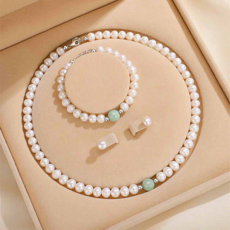 KarmaRipple's 925 Sterling Silver Authentic Pearl Jade Balancing Pendant Bracelet Earrings With Gift Box p1