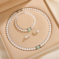KarmaRipple's 925 Sterling Silver Authentic Pearl Jade Balancing Pendant Bracelet Earrings With Gift Box