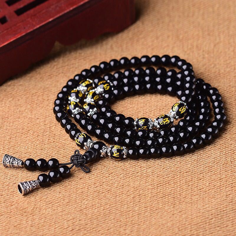 KarmaRipple's Black Obsidian Six True Words Protection Mala Bracelet p7