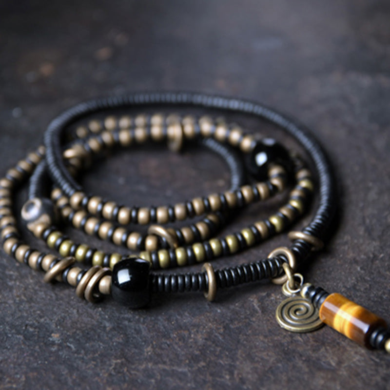 KarmaRipple's Ebony Wood Dzi Bead Bronze Peace Pair Bracelet Pendant Necklace p1
