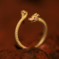 KarmaRipple's 925 Sterling Silver Vintage Year of the Dragon Fortune Protection Strength Adjustable Ring