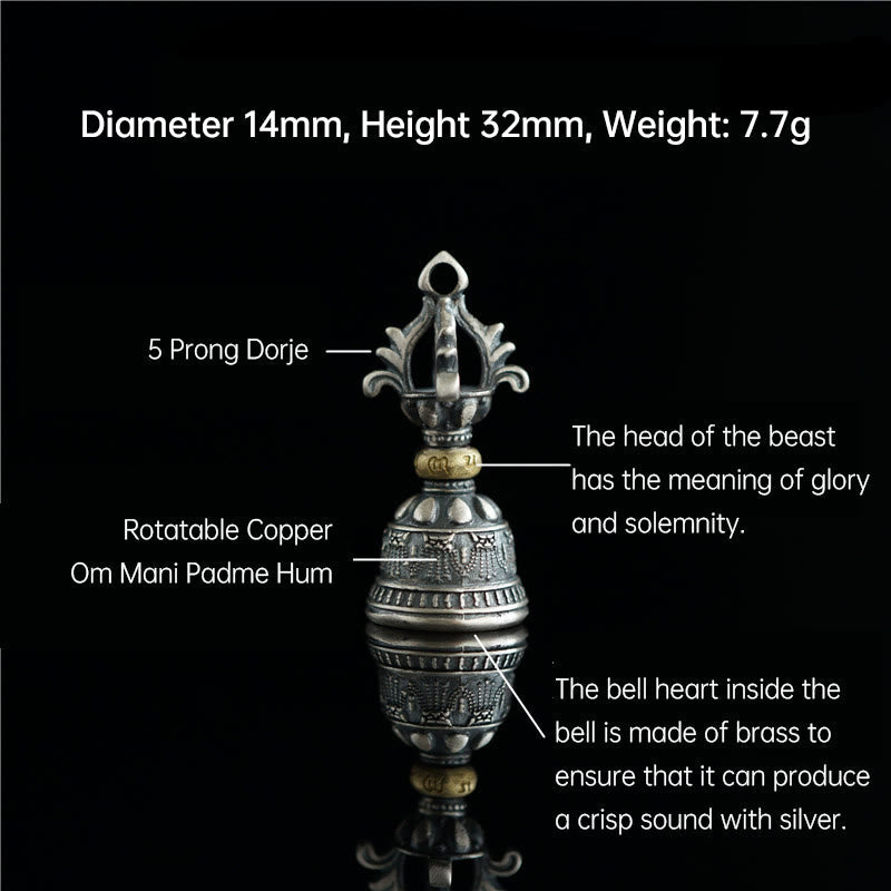 KarmaRipple's Tibet 925 Sterling Silver Om Mani Padme Hum Dorje Bell Vajra Engraved Enlightenment Necklace Hanging Decoration p7