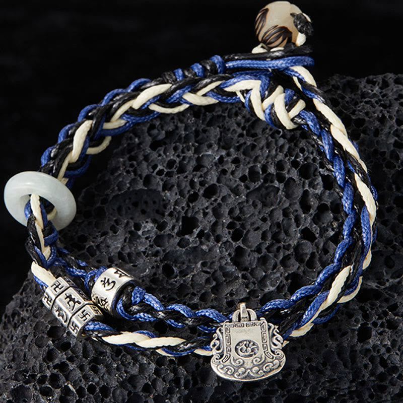 KarmaRipple's 925 Sterling Silver Om Mani Padme Hum Swastika Handmade Protection Bracelet p2