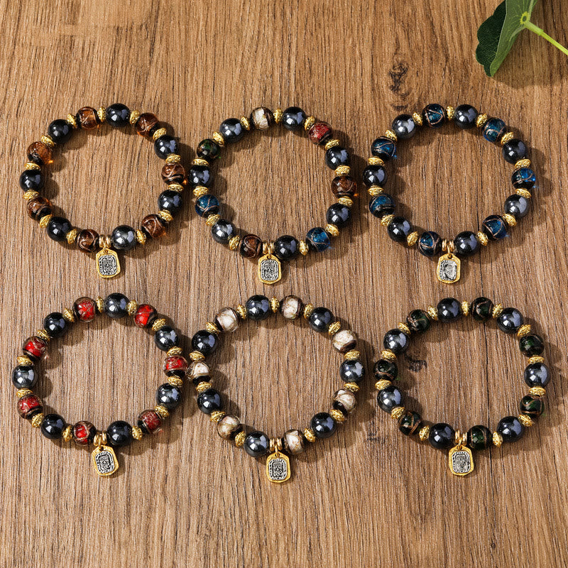 KarmaRipple's Tibetan Zakiram Goddess of Wealth Liuli Glass Incense Ash Porcelain Bead Fortune Bracelet p11