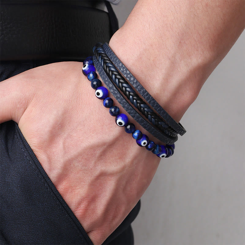 KarmaRipple's Evil Eye Tiger Eye Protection Beaded Multilayered Woven Bracelet p6