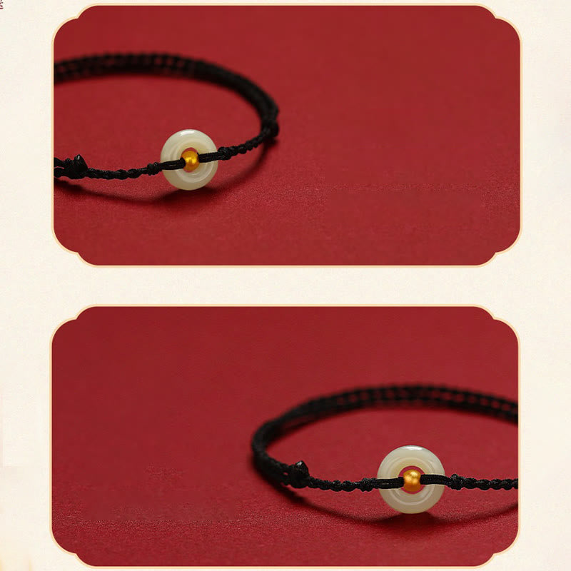 KarmaRipple's 999 Gold Bead Round Peace Buckle Hetian Jade Fortune Abundance Woven Bracelet Anklet p15