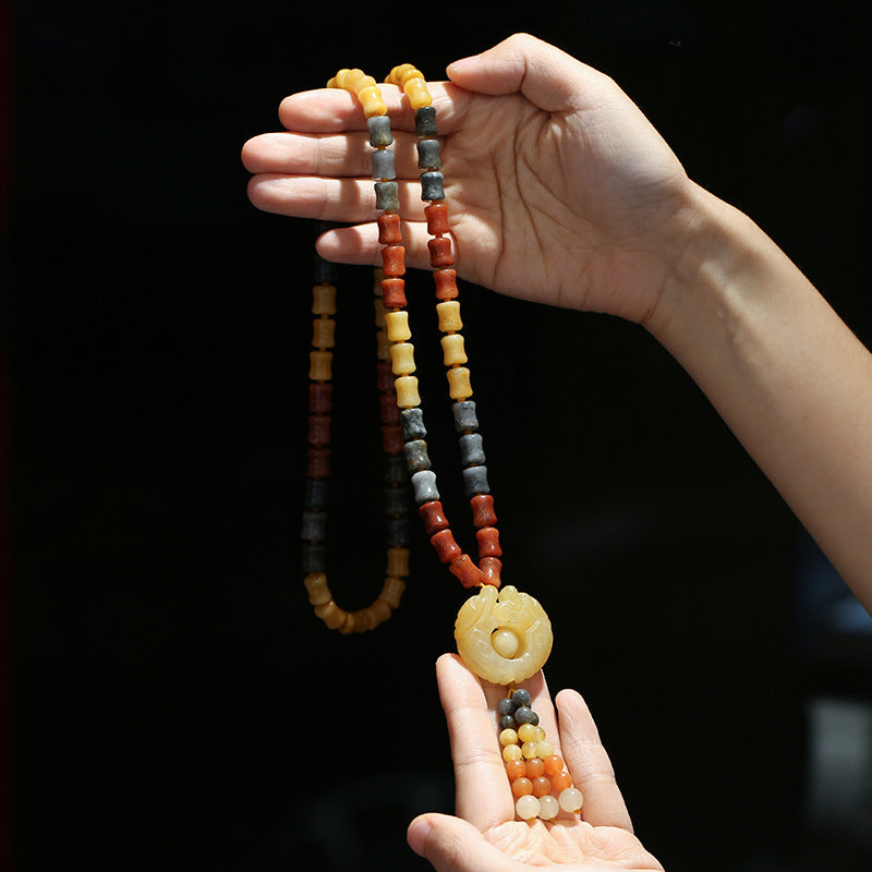 KarmaRipple's Tibetan Golden Silk Jade Wealth Necklace Pendant p12