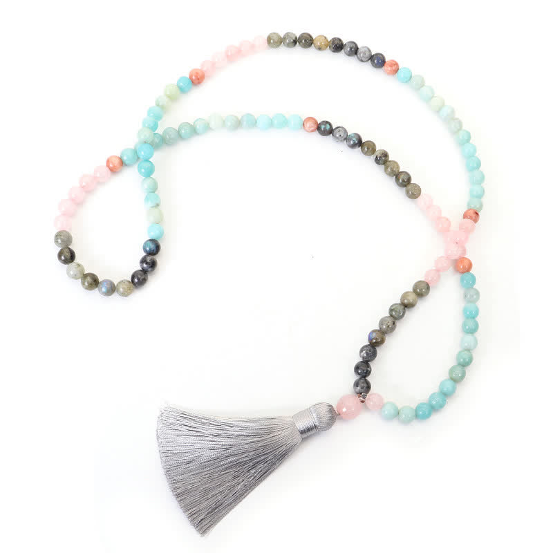 KarmaRipple's 108 Mala Beadwork Amazonite Black Glitter Stone'sitive Tassel Bracelet ( p2
