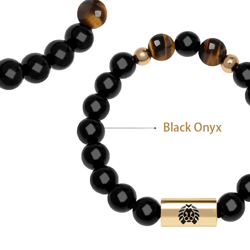 KarmaRipple's Black Onyx Tiger Eye Bead Lion Engraved Protection Bracelet p9