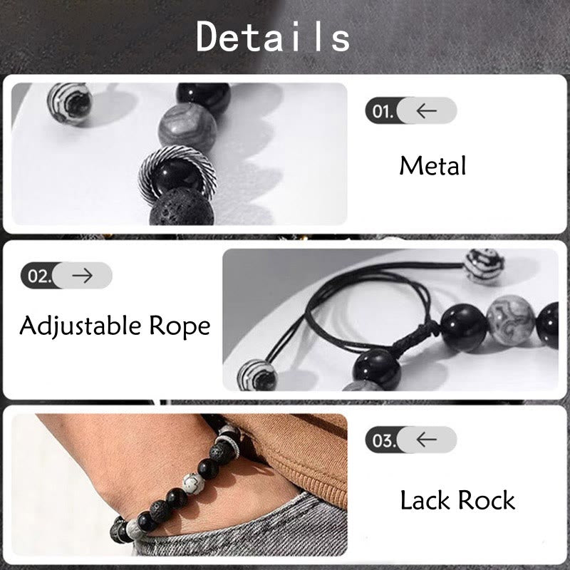 KarmaRipple's Vintage Lava Rock Black Obsidian Picasso Jasper Beadwork Support Rope Bracelet p8
