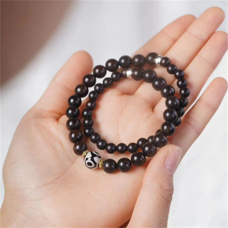 KarmaRipple's Tibet Ebony Wood Dzi Bead Balance Double Wrap Bracelet p5