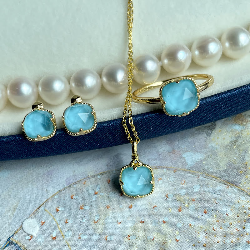 KarmaRipple's 925 Sterling Silver Plated Gold Turquoise Protection Ring Earrings Pendant Necklace Set p8