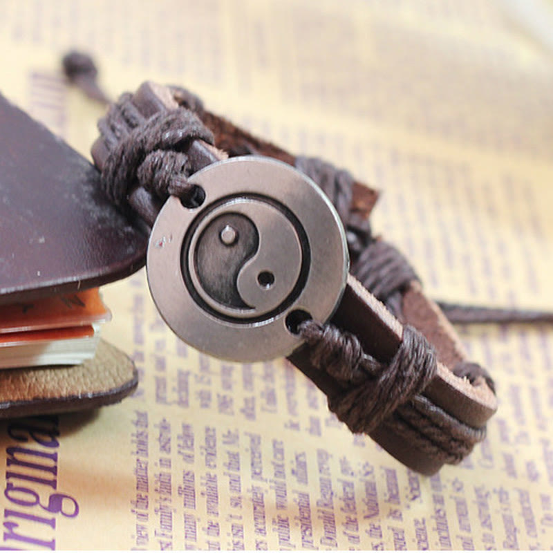 KarmaRipple's Retro Yin Yang Leather Balance String Bracelet p7