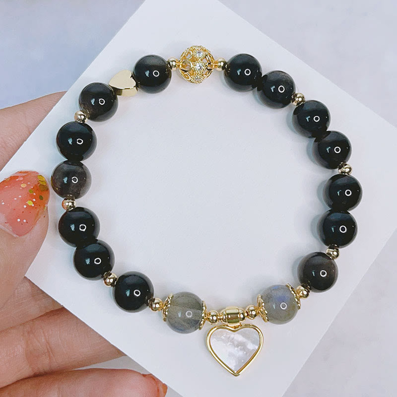 KarmaRipple's Authentic Silver Sheen Obsidian Love Heart Star Flower Protection Bracelet p4