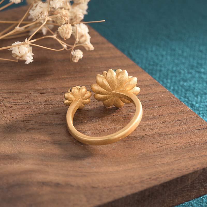 KarmaRipple's Lotus Pattern Jade Abundance Adjustable Ring p5