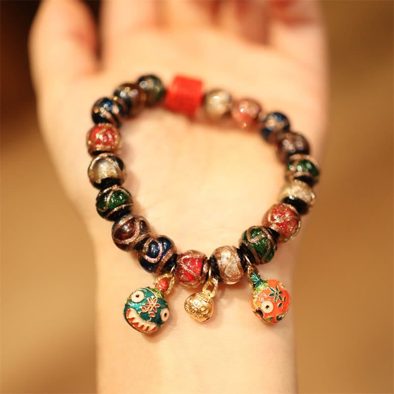 KarmaRipple's Tibetan Gold Swallowing Beast Family Five God Of Wealth Thangka Fortune Bead Bracelet p1
