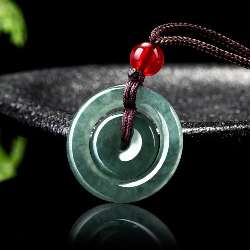 KarmaRipple's Green Jade Double Peace Buckle Abundance Pendant Necklace p2
