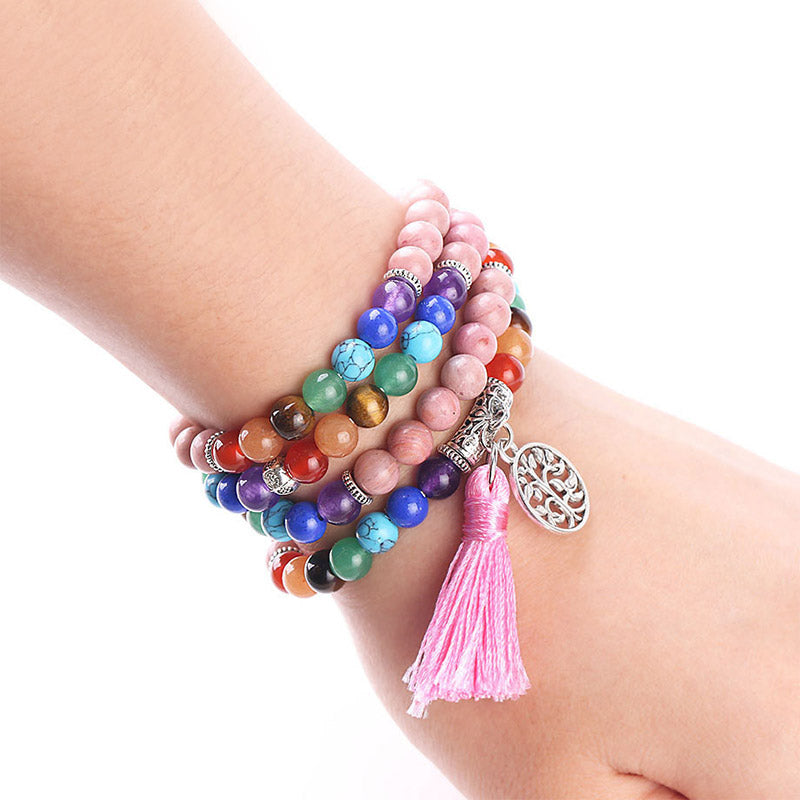 KarmaRipple's 108 Mala Beadwork Rhodonite Blue Gemstone Lazulite Balancing Bracelet p3