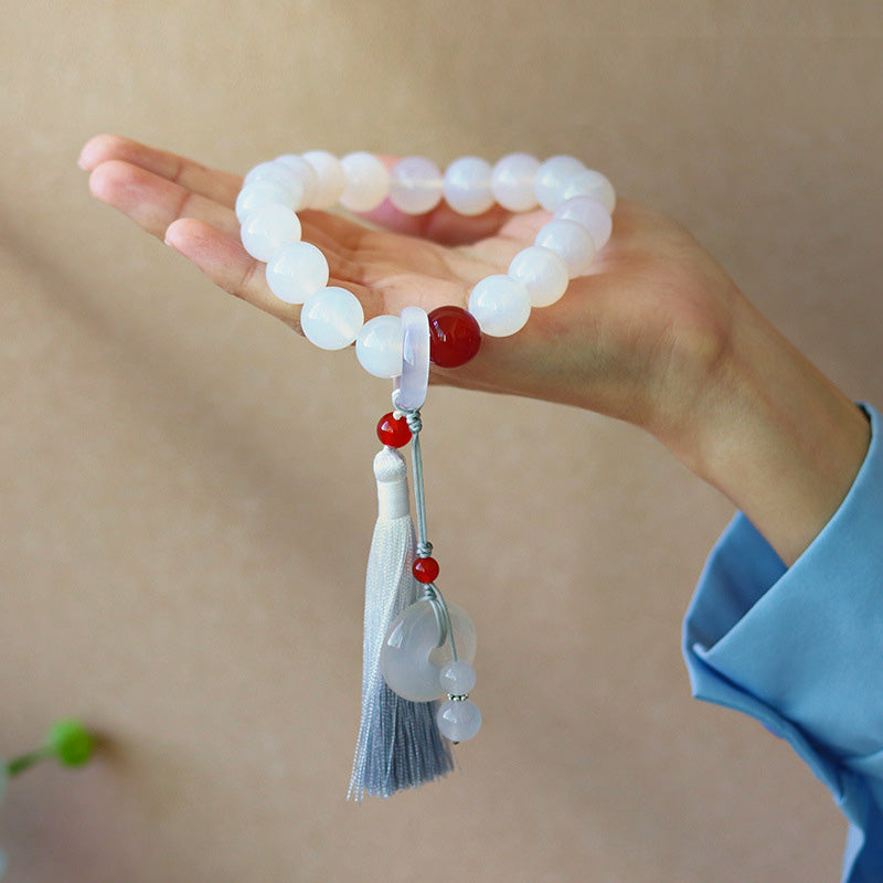 KarmaRipple's Ivory Agate Red Agate Fortune Wrist Mala Tassels Pocket Mala Car Decoration p1