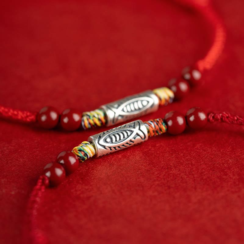 KarmaRipple's 925 Sterling Silver Koi Fish Cinnabar Bead Wealth Handcrafted Woven Bracelet Anklet p16