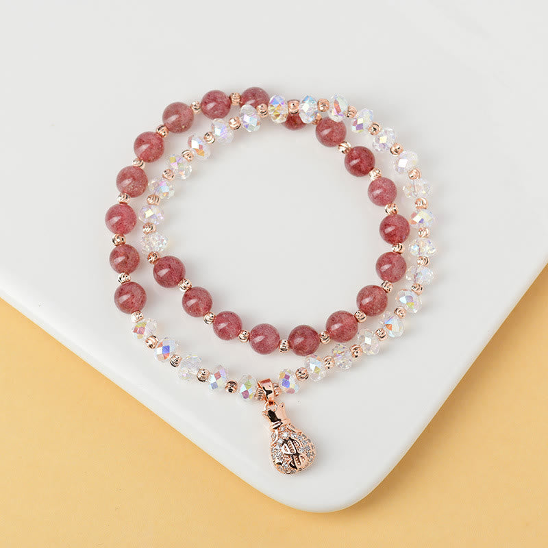 KarmaRipple's Strawberry Quartz Ivory Gemstone Money Bag Talisman Positive Bracelet p5