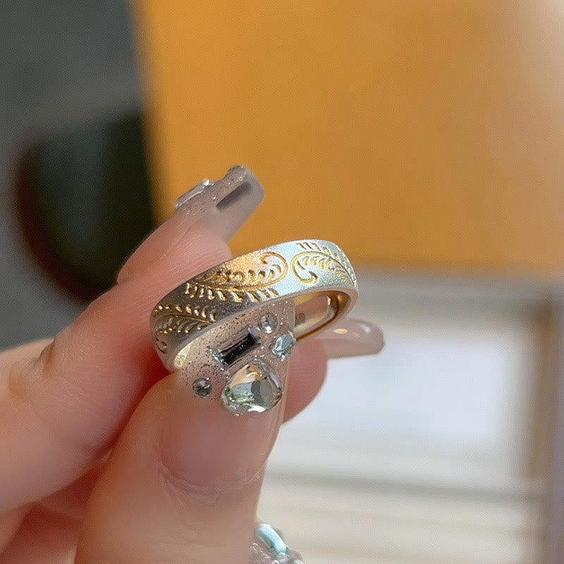 KarmaRipple's KarmaRipple 999 Sterling Silver Gold-Painted Joyful Flower Pattern Peaceful Heart Sutra Ring p14