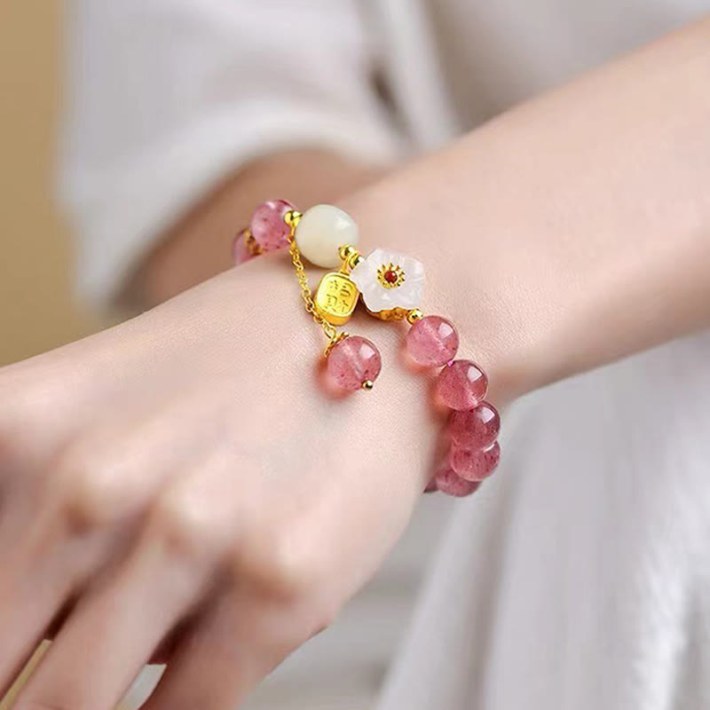 KarmaRipple's Strawberry Quartz Fu Character Pink Gemstone Balancing Bracelet p4