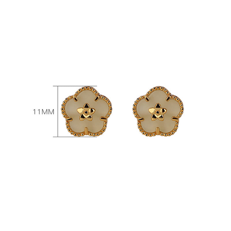 KarmaRipple's 925 Sterling Silver Hetian Jade Plum Flower Fortune Stud Earrings p10