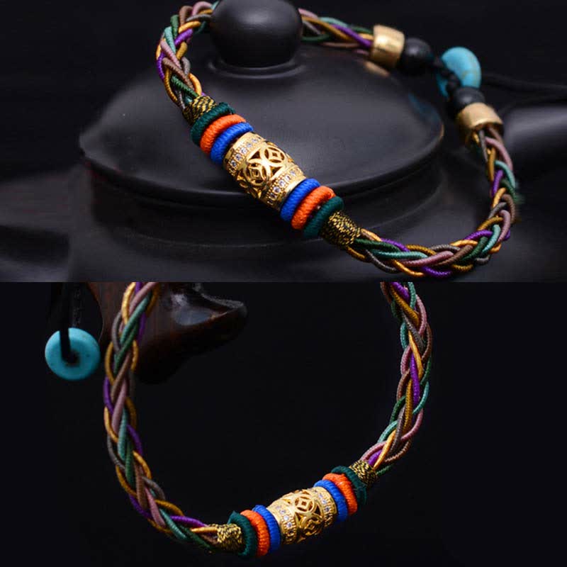 KarmaRipple's Tibetan Handmade Eight Thread Weave Bronze Coin Fortune Weave String Bracelet p6