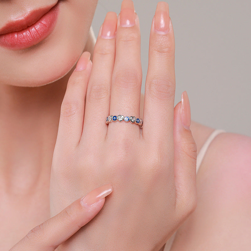 KarmaRipple's 925 Sterling Silver Evil Eye Love Heart Zircon Blessing Ring p3