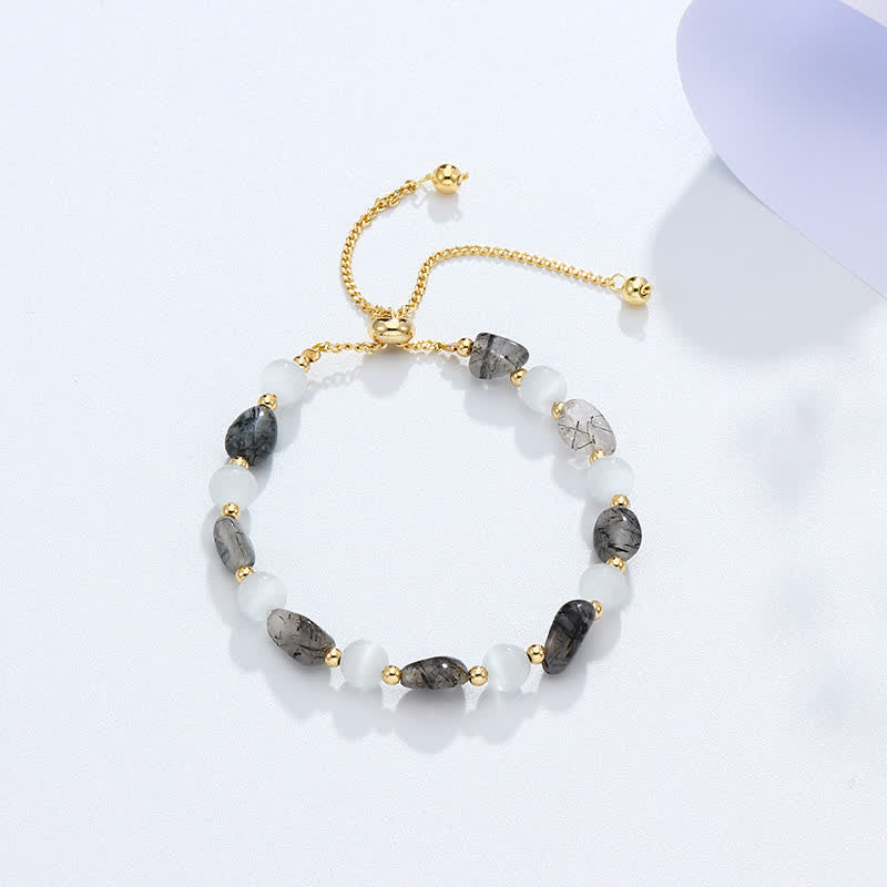 KarmaRipple's Amethyst Pink Gemstone Black Rutilated Quartz Spiritual Awareness Bracelet p3