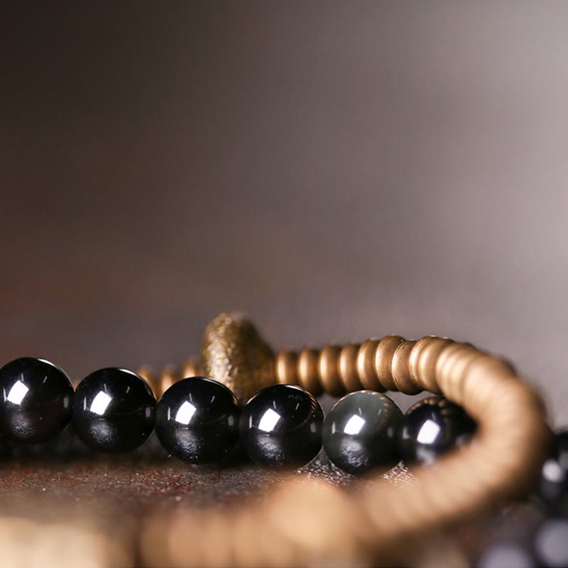 KarmaRipple's Rainbow Obsidian Bronze Inner Peace Balancing Double Layer Bracelet p7